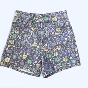 Zara Purple Floral High Waisted Denim Mom Shorts